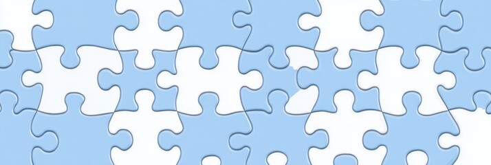 White puzzle pieces on a blue background with copy space, a banner for advertising or design element Space for text Generative AI