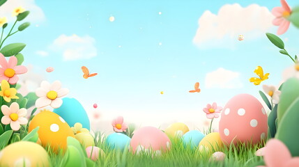 Happy Orthodox Easter, background with cute eggs, colorful festive decorations,traditional symbols, spring flowers, joyful holiday vibes, and a cheerful atmosphere for a beautiful gorgeous celebration