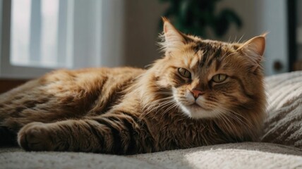 cat relaxing at home indoors