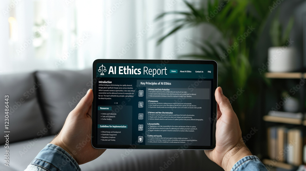 Poster ai ethics responsibility standard law and rules on computer screen provide report of ai ethic transp
