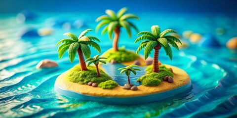 Obraz premium Tropical Island Paradise: Miniature Clay Palm Tree Island, Tilt-Shift Photography
