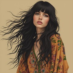 Boho Retro Woman with flowing hair
