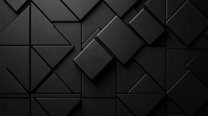 Obraz premium Abstract Geometric Black Pattern with Overlapping Triangles and Rectangles in a Textured Matte Finish