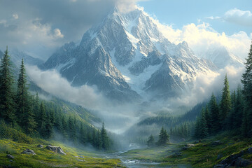 Majestic snow capped mountain valley serene landscape