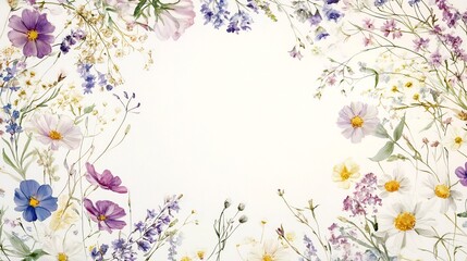Watercolor Wildflower Border: Delicate Blooms in a Romantic Frame