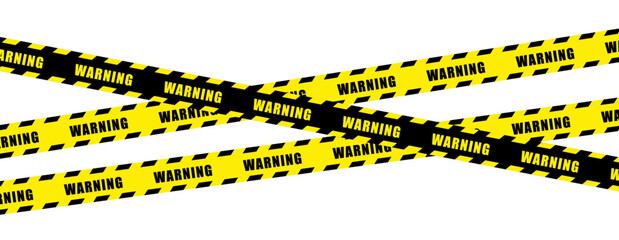 Yellow and black danger warning tape set: includes skull symbols for industrial safety, hazard areas, roads, and construction sites. Vector illustration on a transparent background.