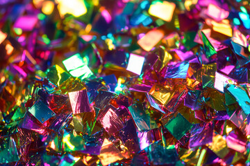 Iridescent Confetti Pile: Close-up View