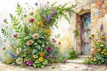 Urban Exploration Botanicals: Watercolor Wildflowers & Leaves for Invitations