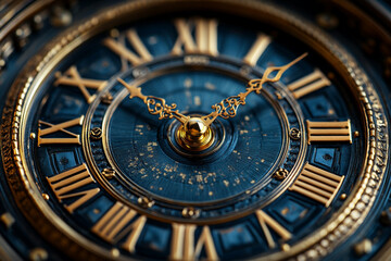 Intricate Gold Roman Numeral Clock Face Detail