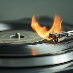 Close up Picture of a Burning Vintage Vinyl Player