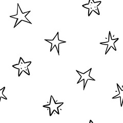 Doodle monochrome  stars, hand drawn vector seamless pattern