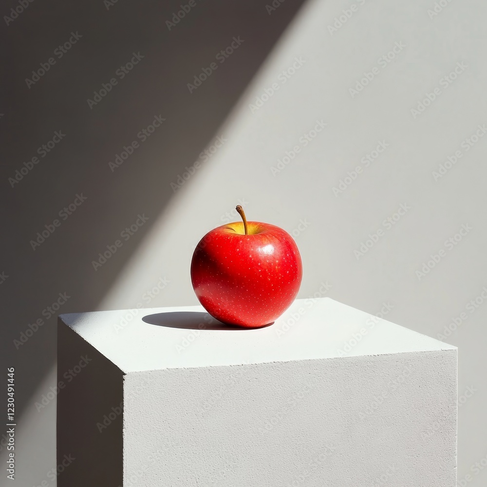 Poster a red apple sits on a white pedestal. the apple is the focal point of the image, and it is the only 