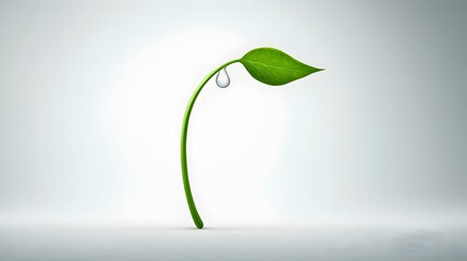 Single Green Leaf with Water Droplet Minimalist Nature Plant