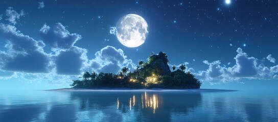 Tropical Island Night: Serenity Under the Full Moon