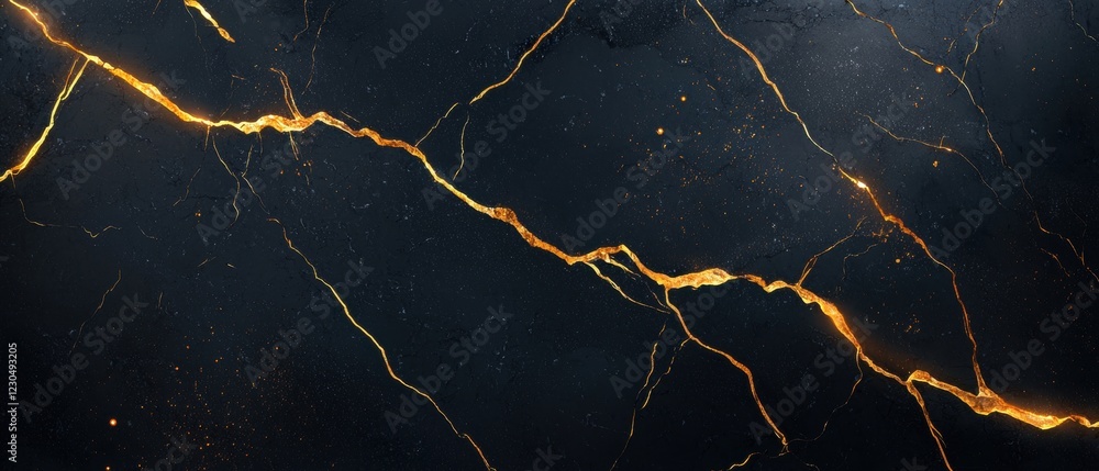 Poster close-up of a black surface with a crack running through it. the crack appears to be made up of thin