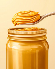 Spoonful of Peanut Butter in Glass Jar