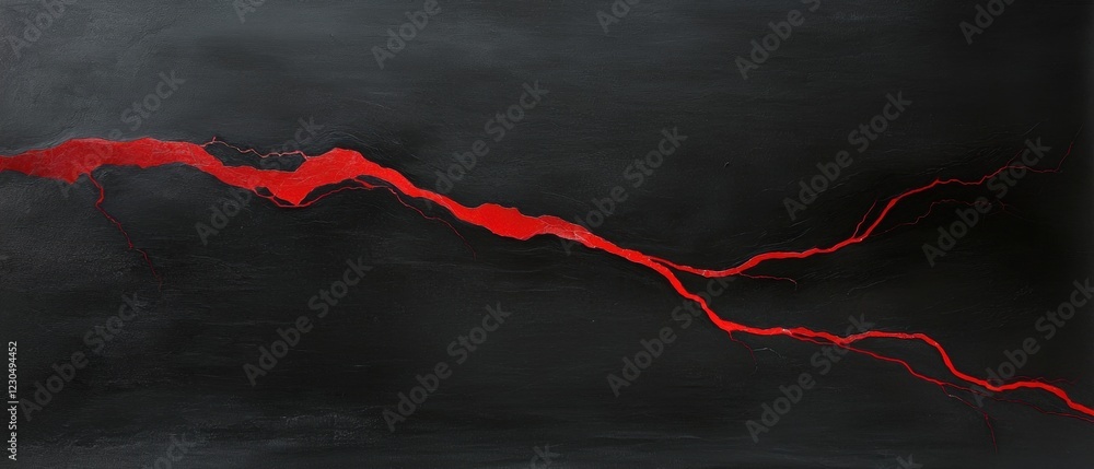 Poster Black background with a red line running diagonally across it. the line appears to be made up of a series of curved lines that form a wave-like pattern, creating a sense of movement and depth.