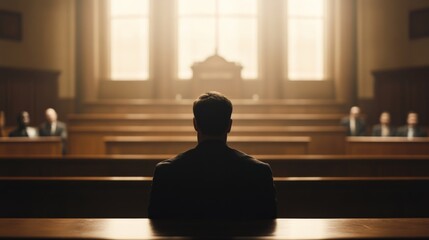 Man sits facing a jury in a courtroom.