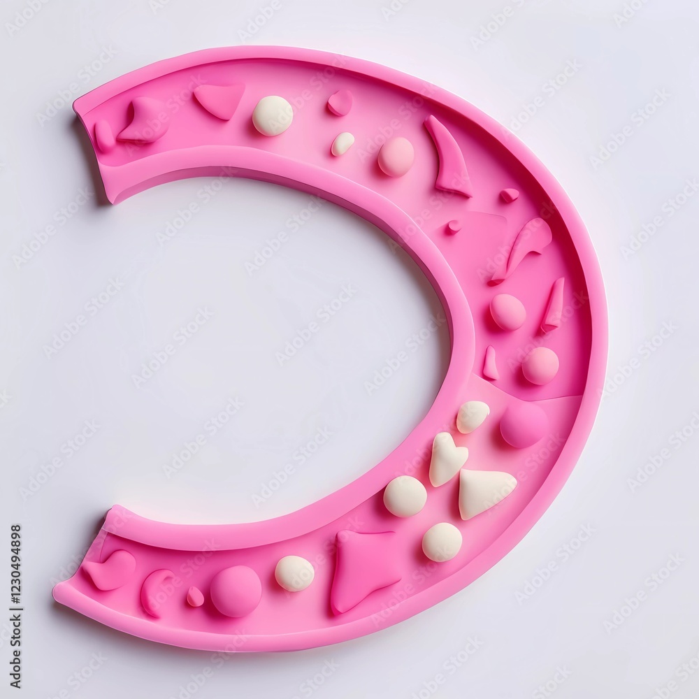 Poster bright pink and white abstract shapes made from soft modeling material create a playful design on a 