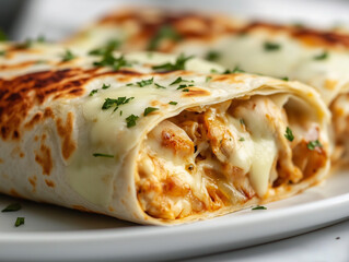 Delicious cheesy garlic chicken wrap filled with tender grilled chicken, melted cheese, and rich garlic sauce, wrapped in a soft tortilla. A perfect blend of flavors for a satisfying meal.