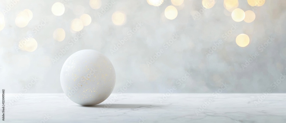 Poster 3d rendering of a white sphere on a marble surface. the sphere is spherical and appears to be made o