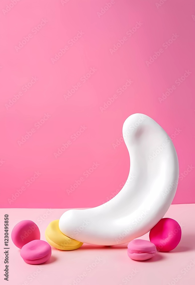 Poster bright and colorful play dough sits on a light surface, showcasing unique shapes against a white and