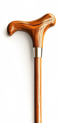 Wooden Walking Cane with Curved Handle and Metallic Band