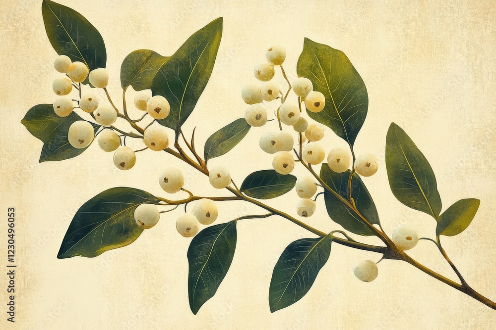 Aufkleber white fruits and lush green leaves on a branch create a serene and natural ambiance in a botanical i