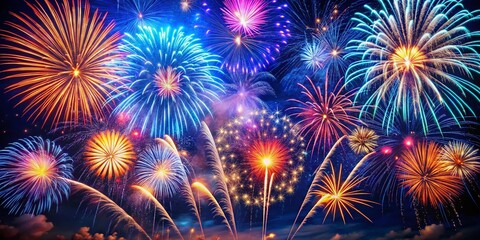 Fototapeta premium Vibrant Fireworks Display at Night, Festive Celebration, Colorful Pyrotechnics, Special Occasion