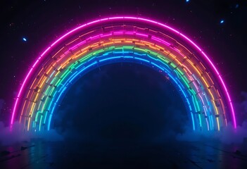 A futuristic neon rainbow background with glowing, electric colors on a dark backdrop, giving a cyberpunk aesthetic