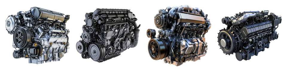 Engine isolated on transparent background, PNG, set of