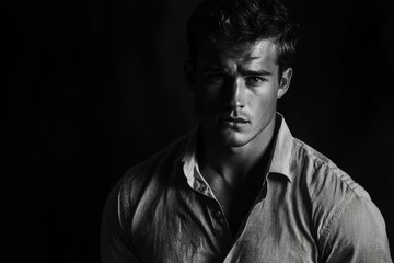 Obraz premium Intense Portrait of Man in Monochrome