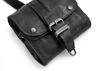 Naklejka premium Black Leather Crossbody Bag
