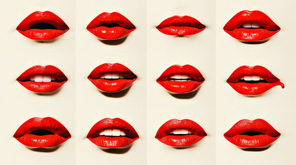 Obraz premium Vibrant Red Lips in Various Expressions and Lipstick Styles