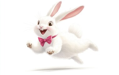 Fototapeta premium Happy bunny leaping, white background, Easter