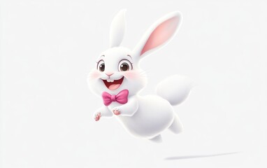 Obraz premium Happy bunny hopping, white background, spring