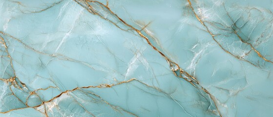 Close-up of a marble surface. the marble has a light blue color with white veins running through it. the veins are gold in color and appear to be jagged and uneven.