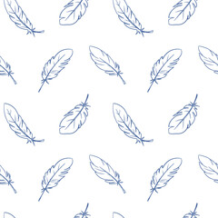 feathers, vector seamless pattern, hand drawn, sketch style