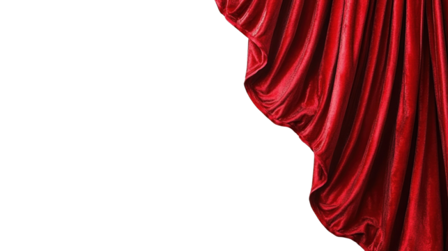 Rich and detailed curtain drapes with deep folds and texture, isolated on a transparent background. PNG