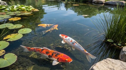 Vibrant Multicolored Koi Fish Swimming Gracefully in a Serene Pond - 4K Stock Video Still