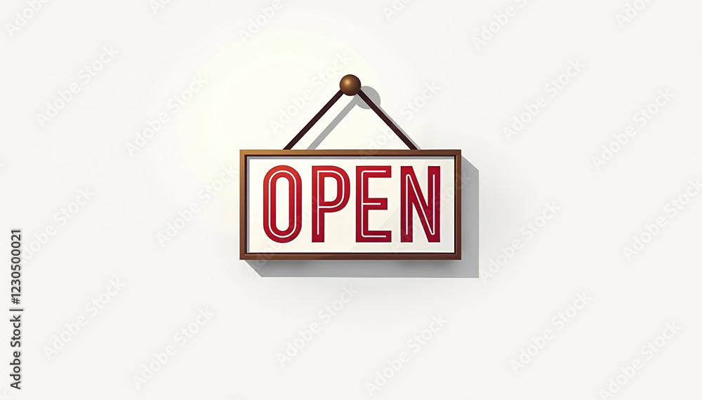 Poster minimalist design of a clean open sign with bold typography on simple white background