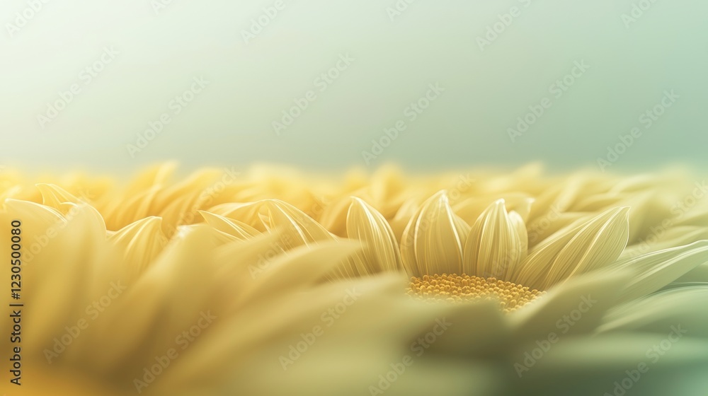Poster close-up of a yellow flower with a light green background. the flower has multiple petals that are a