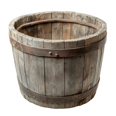 Fototapeta premium A rustic wooden barrel with sturdy construction and weathered details, isolated on a transparent background. PNG