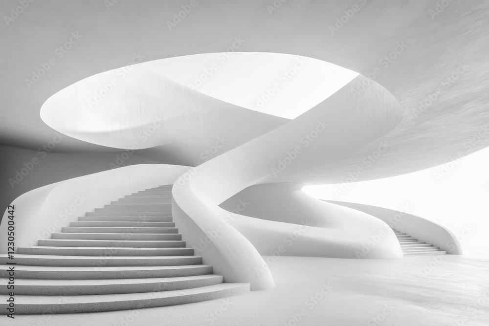 Aufkleber modern architectural design showcases fluid staircase and minimalistic space in bright interior sett