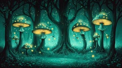 Enchanted Glowing Mushroom Forest Fantasy Art