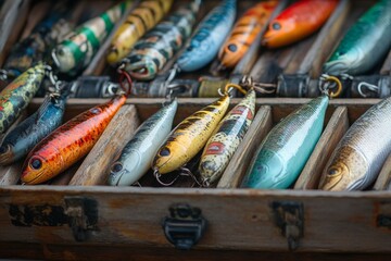 Colorful Fishing Lures in Vintage Box