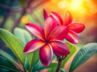 Fototapeta premium Vibrant Red Siam Plumeria Flower on Pastel Background - Urban Exploration Photography