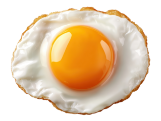 Delicious fried egg featuring a golden yolk and crispy edges, isolated on a transparent background. PNG