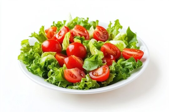 Delicious summer salad on a white plate, on a white background, healthy eating concept, weight loss food - Powered by Adobe