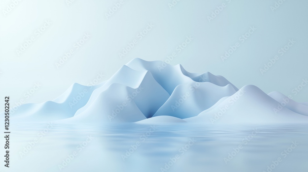 Poster digital illustration of a mountain range in the middle of a body of water. the mountain range is mad